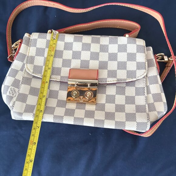 Damier Azur Look Shoulder Bag With Gold Clasp & Red Interior - Picture 6 of 7